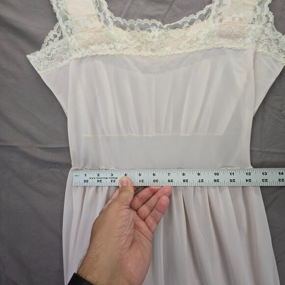 VTG Van Raalte Nightgown 32 S 50s White Chiffon Lace Babydoll Coquette Romantic - Picture 10 of 12